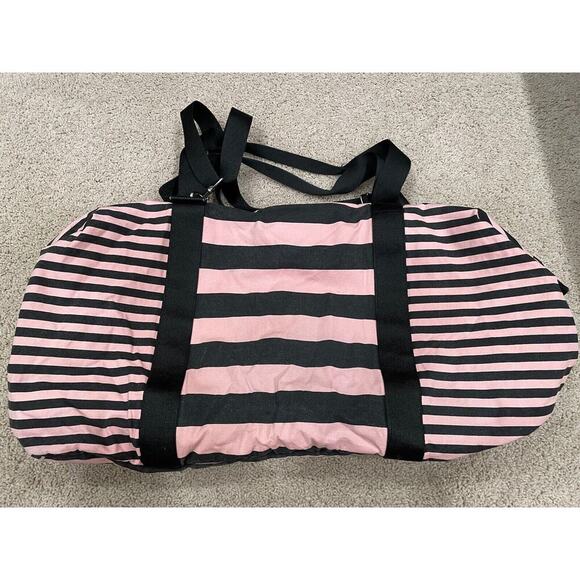 Original Victoria’s Secret Pink Striped Black Over Night Duffel Bag Weekender VS - Picture 4 of 10